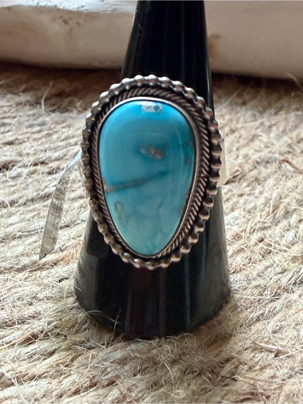 White Water Turquoise Teardrop Sterling Silver Statement Ring -by Scott Skeets